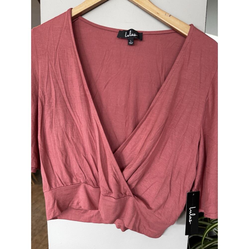 Lulu s Womens Mel Sh Sleeve Rusty Rose Lg Wrap Front Surplus Soft Stretch